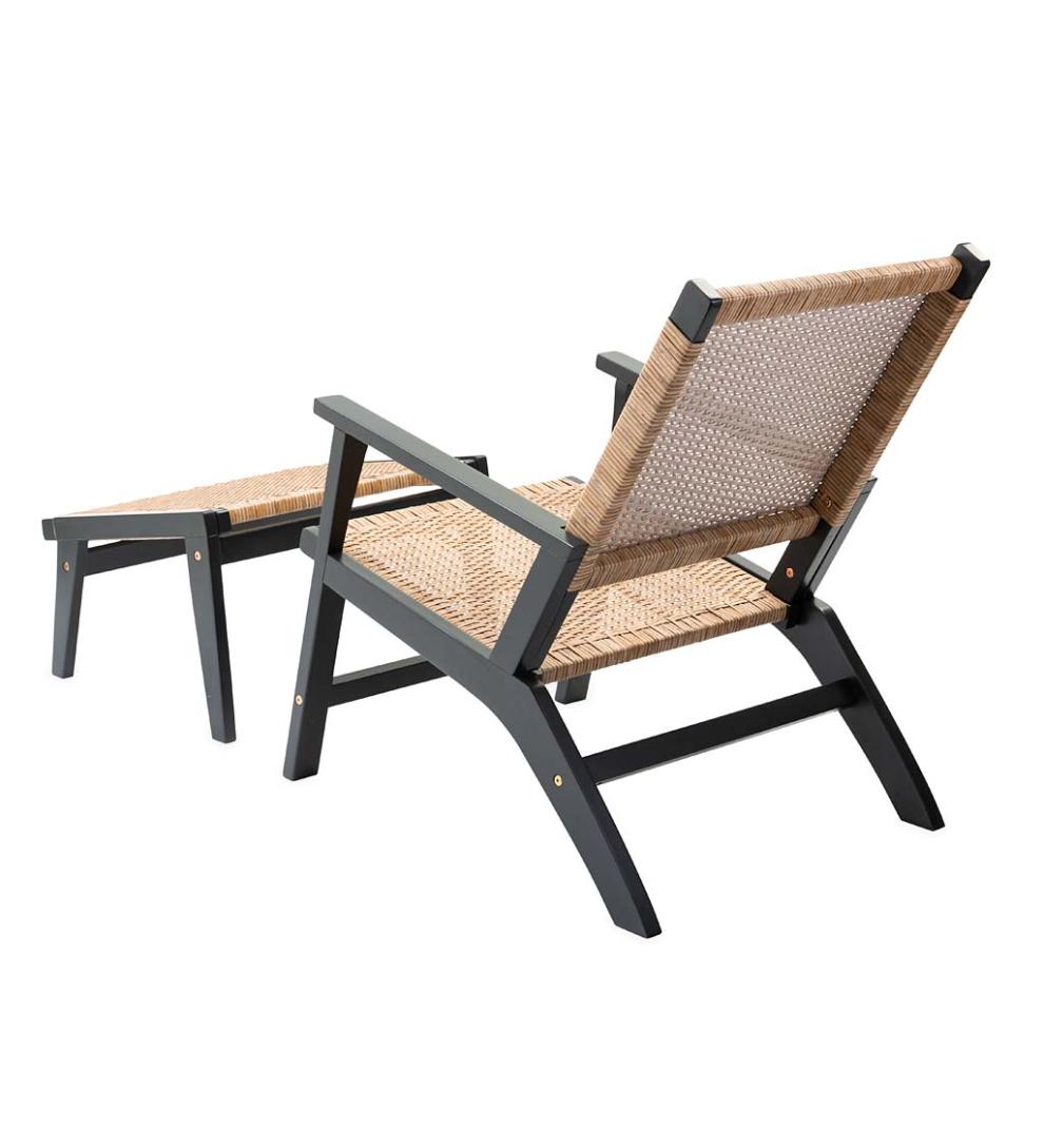 Plow & Hearth Outdoor Wicker Outdoor Living Claytor Eucalyptus Outdoor 2 Chairs And 2 Ottomans With Table, 5-Piece Set - Black
