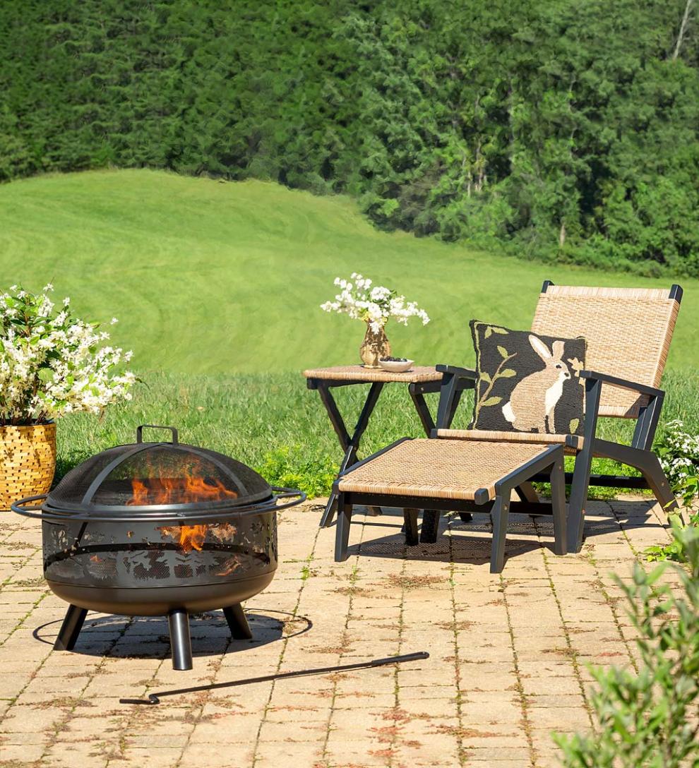 Plow & Hearth Outdoor Wicker Outdoor Living Claytor Eucalyptus Outdoor Furniture, Chair And Ottoman, 2-Piece Set - Black