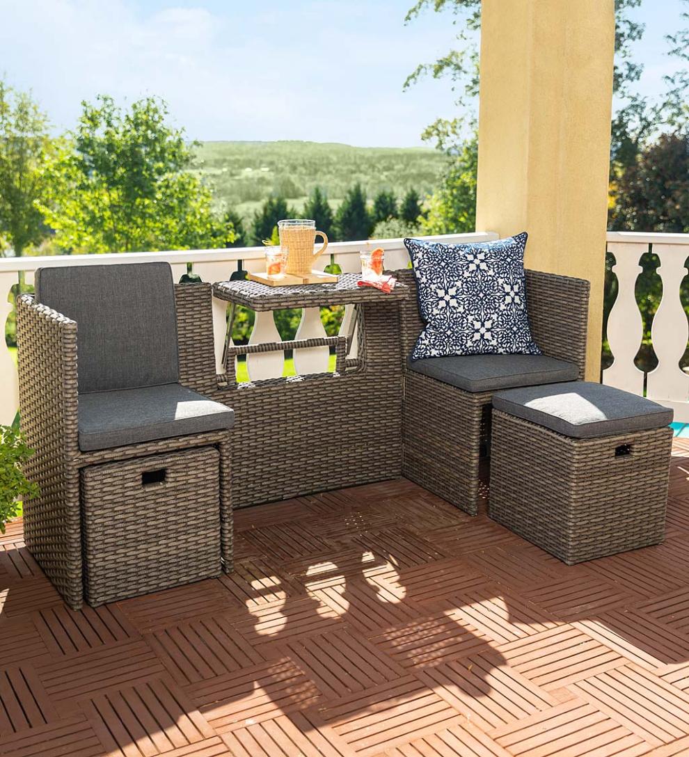 Plow & Hearth Outdoor Wicker Outdoor Living Compact Modular Wicker Seating Set With Multiple Configurations - Antique Brown