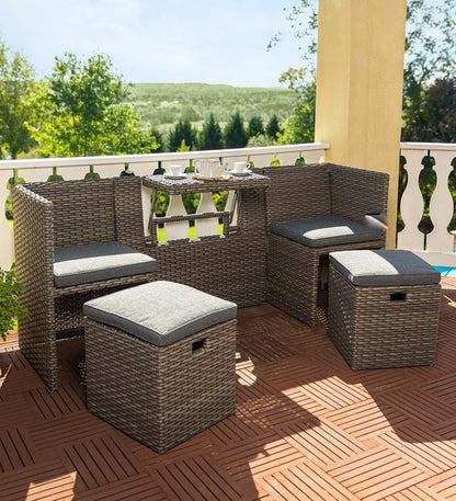Plow & Hearth Outdoor Wicker Outdoor Living Compact Modular Wicker Seating Set With Multiple Configurations - Antique Brown
