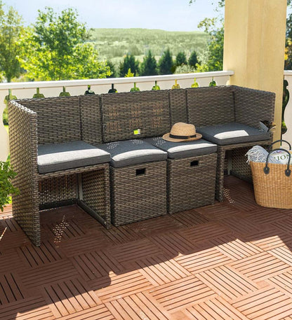 Plow & Hearth Outdoor Wicker Outdoor Living Compact Modular Wicker Seating Set With Multiple Configurations - Antique Brown