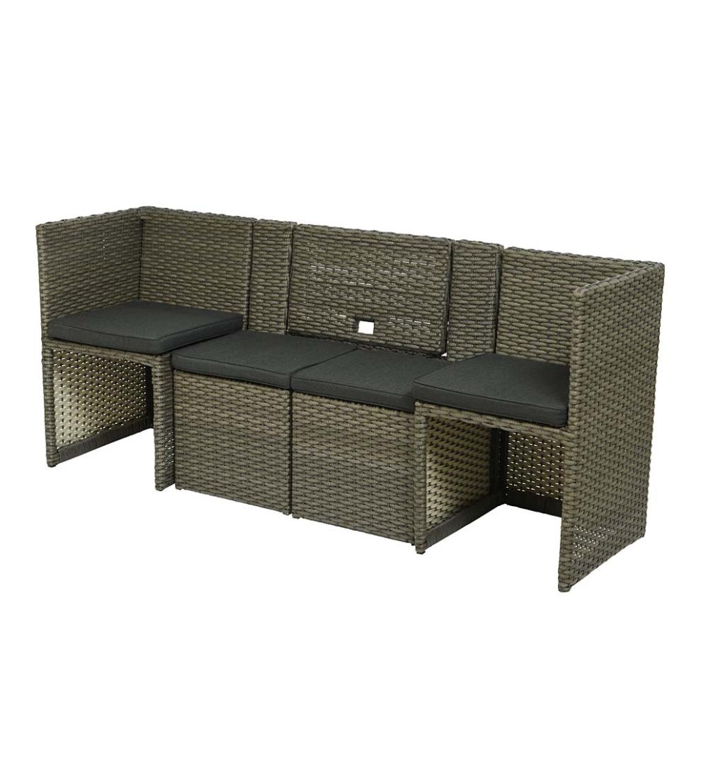 Plow & Hearth Outdoor Wicker Outdoor Living Compact Modular Wicker Seating Set With Multiple Configurations - Antique Brown