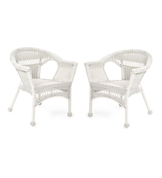 Plow & Hearth Outdoor Wicker Outdoor Living Easy Care Resin Wicker Chairs, Set Of 2 - Black