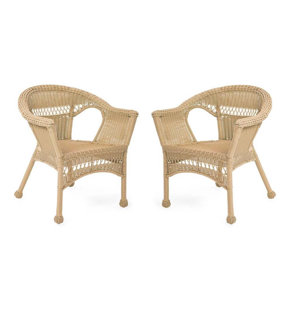 Plow & Hearth Outdoor Wicker Outdoor Living Easy Care Resin Wicker Chairs, Set Of 2 - Black