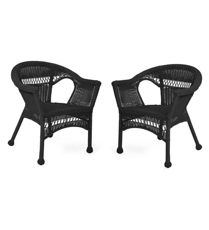 Plow & Hearth Outdoor Wicker Outdoor Living Easy Care Resin Wicker Chairs, Set Of 2 - Black