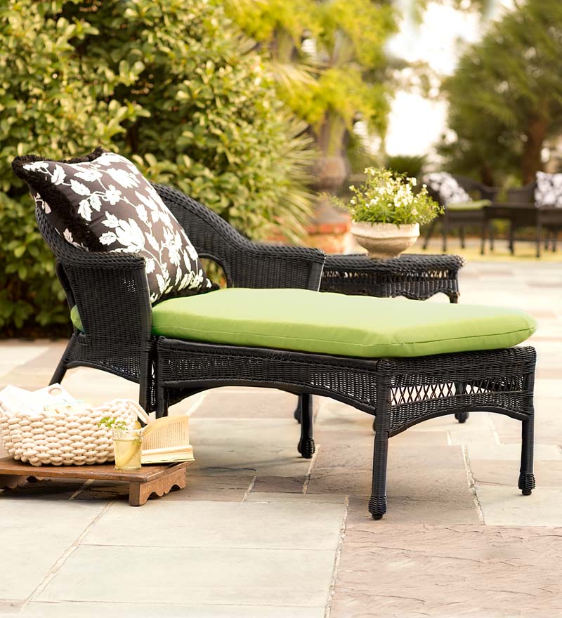 Plow & Hearth Outdoor Wicker Outdoor Living Easy Care Resin Wicker Chaise - Black