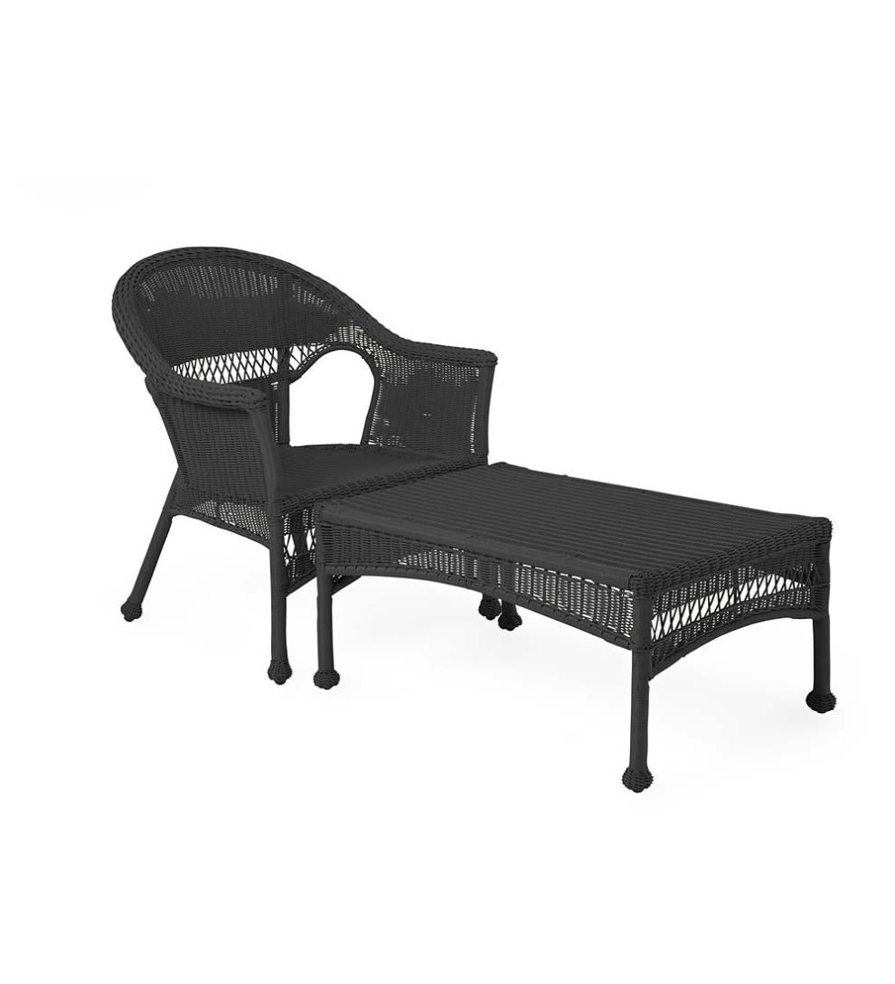 Plow & Hearth Outdoor Wicker Outdoor Living Easy Care Resin Wicker Chaise - Black