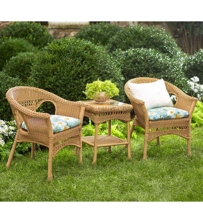 Plow & Hearth Outdoor Wicker Outdoor Living Easy Care Resin Wicker Furniture Set, Two Chairs And End Table - Black