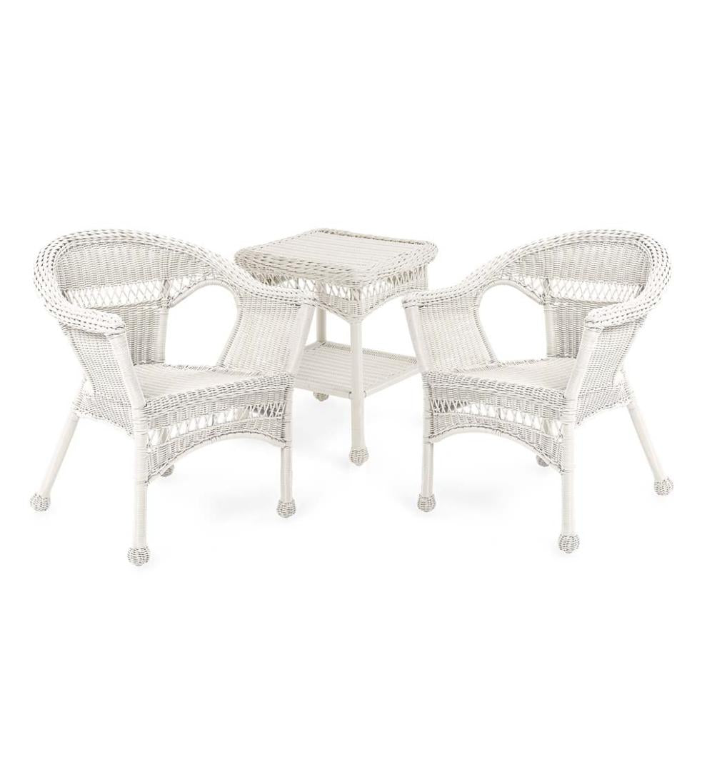 Plow & Hearth Outdoor Wicker Outdoor Living Easy Care Resin Wicker Furniture Set, Two Chairs And End Table - Black