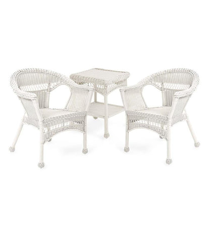 Plow & Hearth Outdoor Wicker Outdoor Living Easy Care Resin Wicker Furniture Set, Two Chairs And End Table - Black