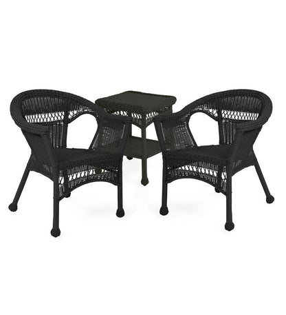 Plow & Hearth Outdoor Wicker Outdoor Living Easy Care Resin Wicker Furniture Set, Two Chairs And End Table - Black