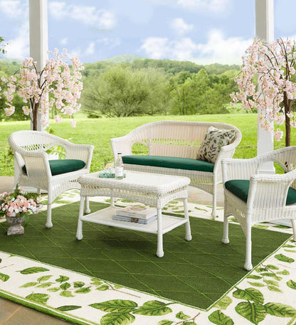 Plow & Hearth Outdoor Wicker Outdoor Living Easy Care Resin Wicker Love Seat, Chairs And Coffee Table Set
