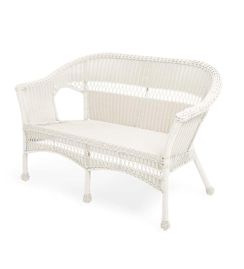 Plow & Hearth Outdoor Wicker Outdoor Living Easy Care Resin Wicker Love Seat, Chairs And Coffee Table Set