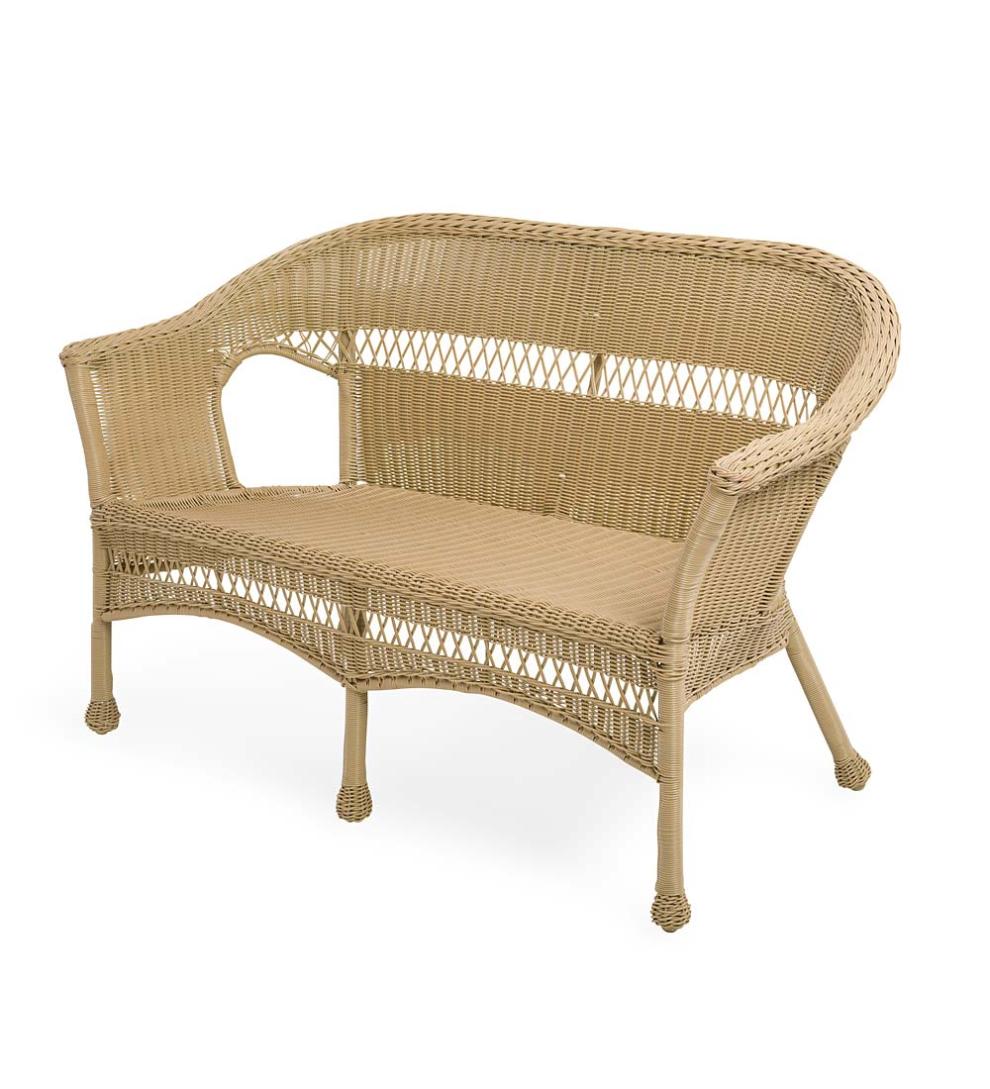 Plow & Hearth Outdoor Wicker Outdoor Living Easy Care Resin Wicker Love Seat, Chairs And Coffee Table Set