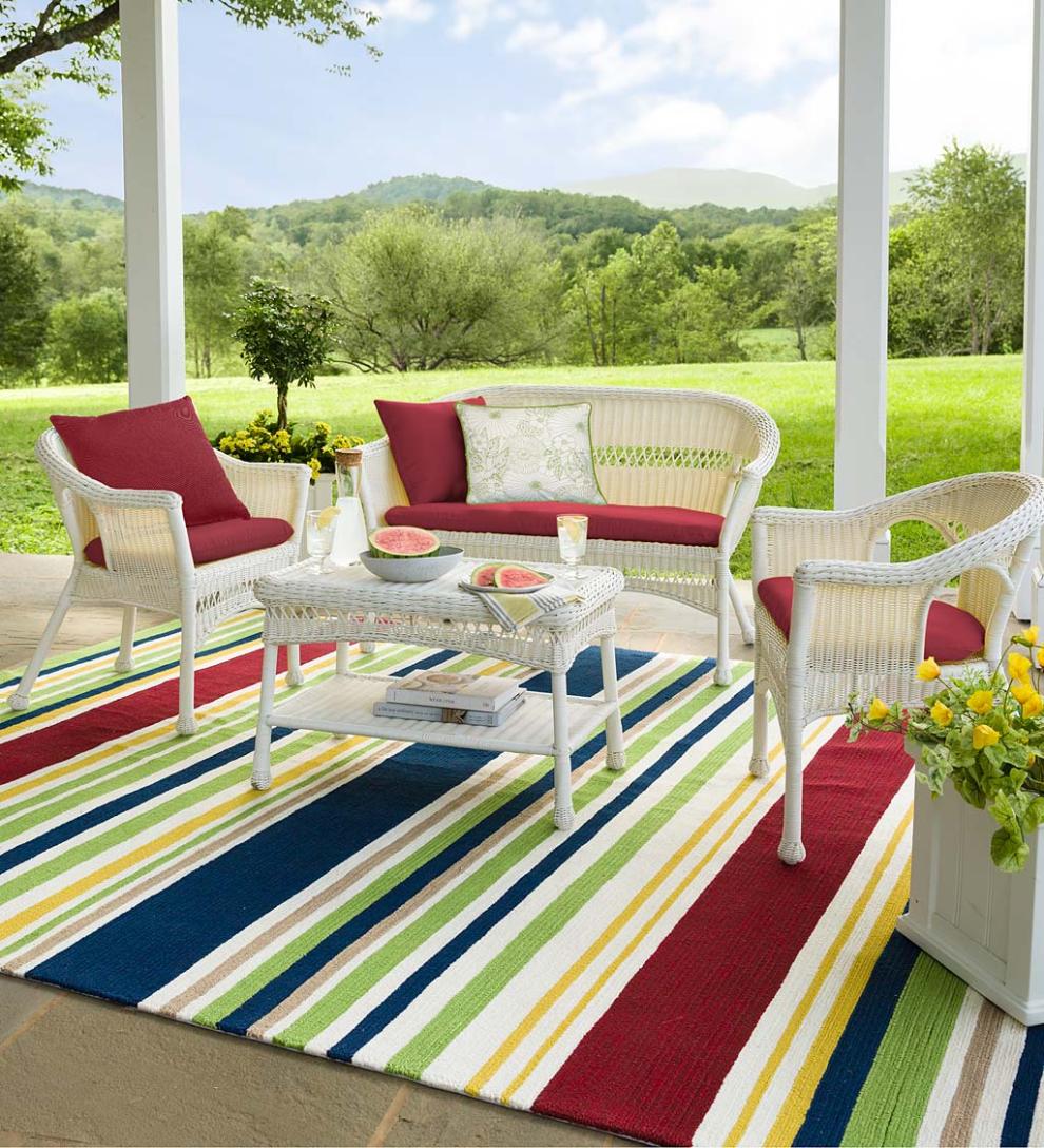 Plow & Hearth Outdoor Wicker Outdoor Living Easy Care Resin Wicker Love Seat, Chairs And Coffee Table Set