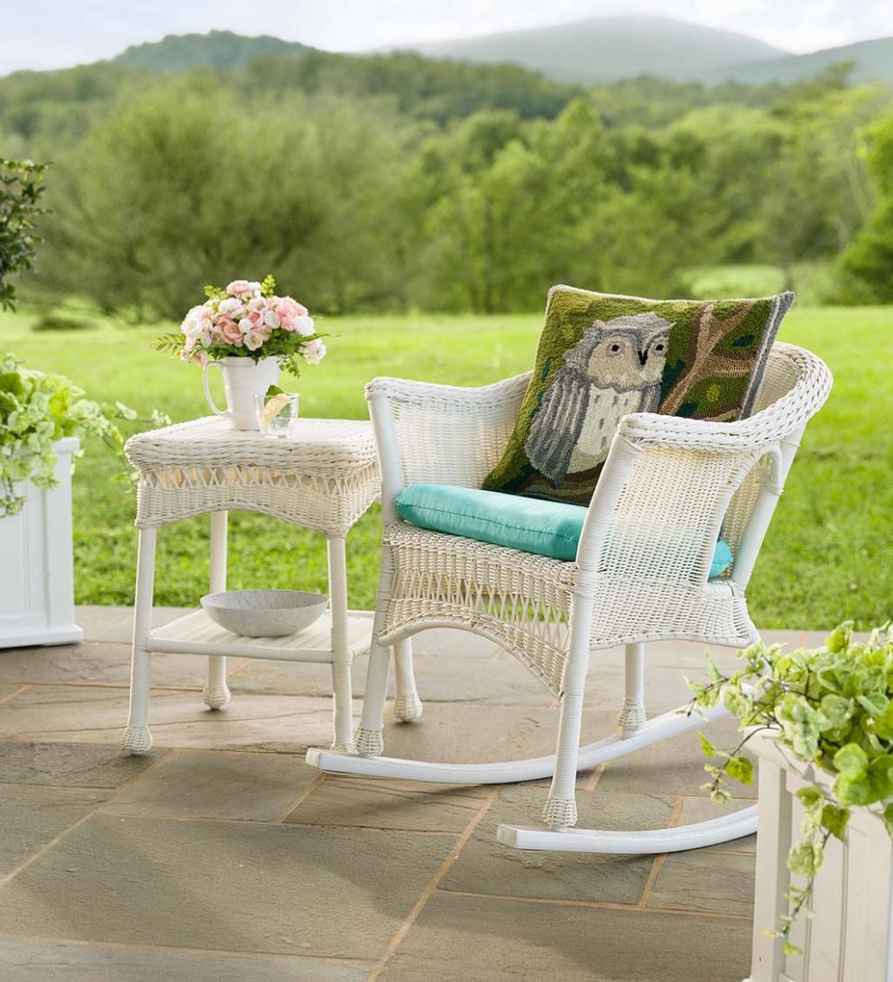 Plow & Hearth Outdoor Wicker Outdoor Living Easy Care Resin Wicker Rocker And End Table