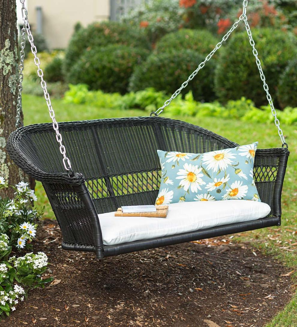 Plow & Hearth Outdoor Wicker Outdoor Living Easy Care Resin Wicker Swing - Natural