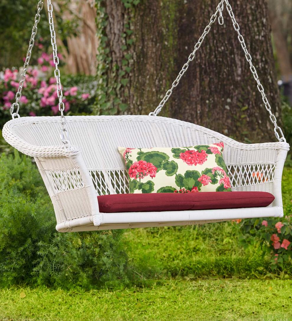 Plow & Hearth Outdoor Wicker Outdoor Living Easy Care Resin Wicker Swing - Natural