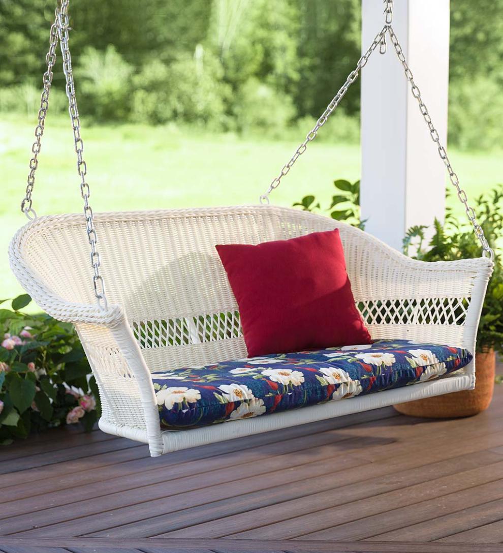 Plow & Hearth Outdoor Wicker Outdoor Living Easy Care Resin Wicker Swing - Natural