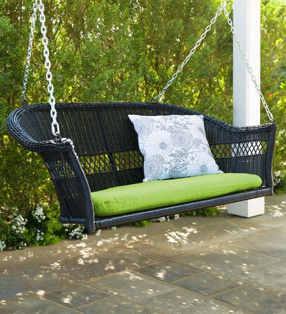 Plow & Hearth Outdoor Wicker Outdoor Living Easy Care Resin Wicker Swing - Natural
