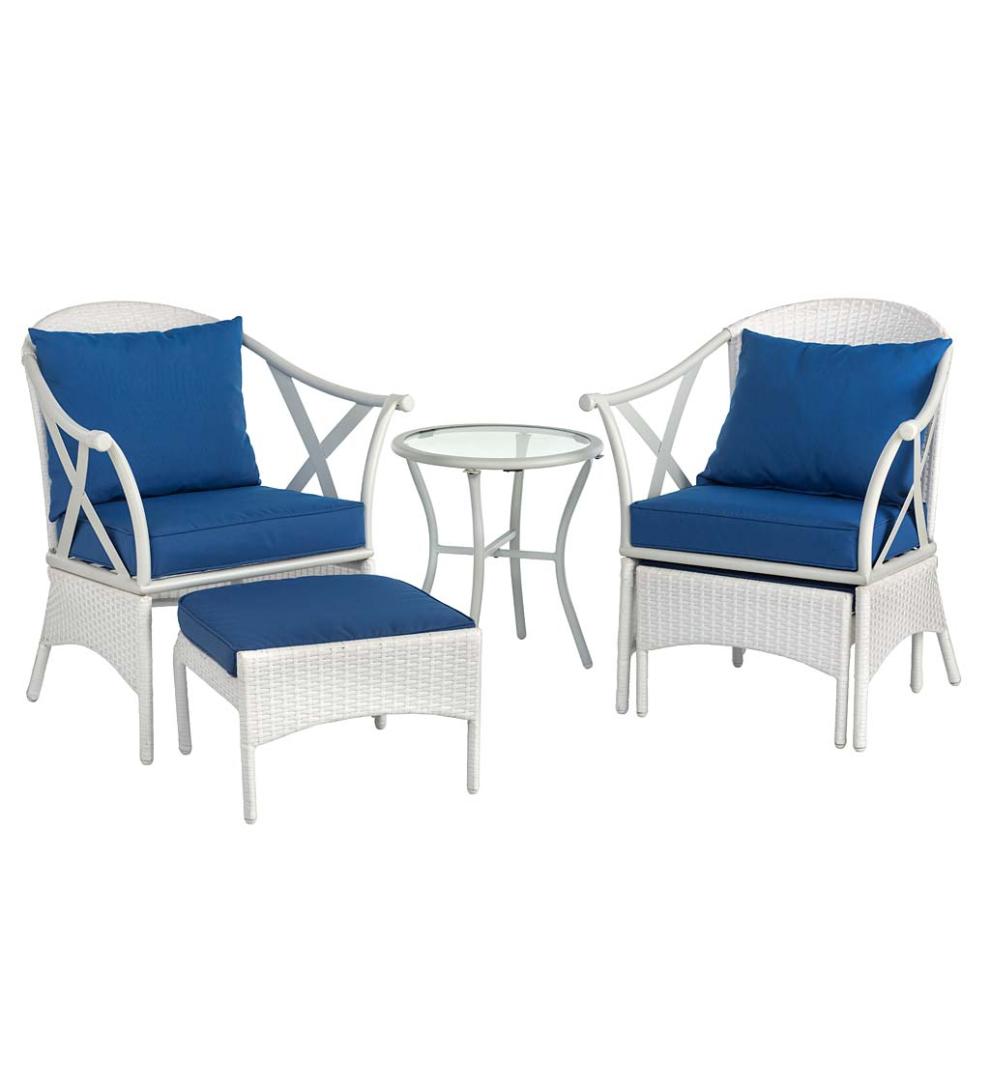 Plow & Hearth Outdoor Wicker Outdoor Living Five Piece White Wicker Patio Furniture Set With Cushions - White