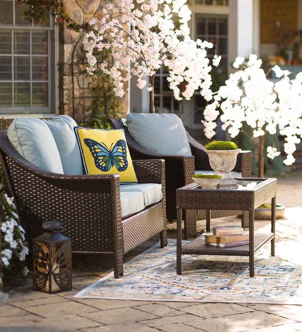 Plow & Hearth Outdoor Wicker Outdoor Living Hawthorne Outdoor 4-Piece Wicker Seating Set With Cushions