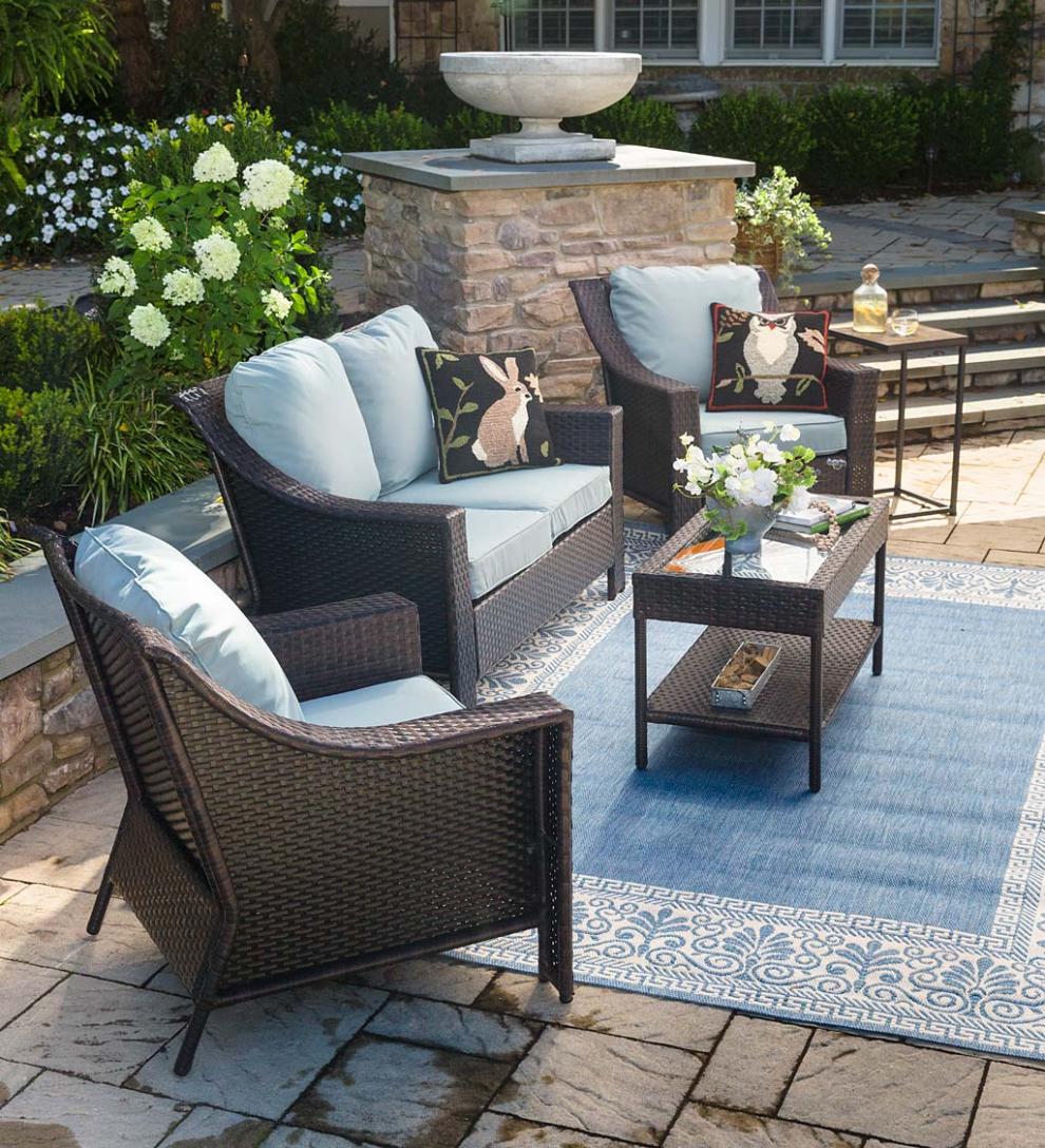 Plow & Hearth Outdoor Wicker Outdoor Living Hawthorne Outdoor 4-Piece Wicker Seating Set With Cushions
