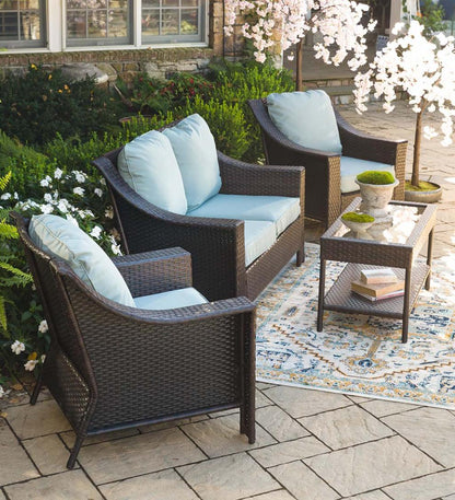 Plow & Hearth Outdoor Wicker Outdoor Living Hawthorne Outdoor 4-Piece Wicker Seating Set With Cushions