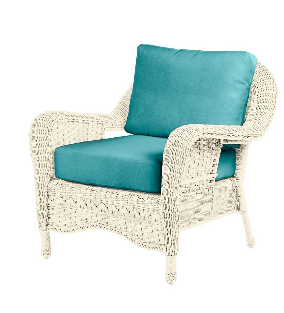 Plow & Hearth Outdoor Wicker Outdoor Living Prospect Hill Outdoor Wicker Deep Seating Chair With Cushions - Cloud White With Midnight Navy Cushions