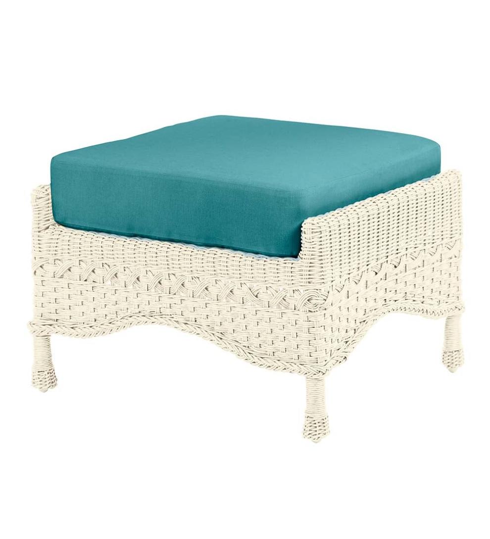 Plow & Hearth Outdoor Wicker Outdoor Living Prospect Hill Outdoor Wicker Deep Seating Ottoman With Cushion - Driftwood With Forest Green Cushion