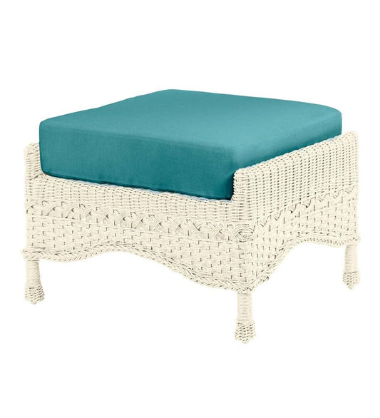 Plow & Hearth Outdoor Wicker Outdoor Living Prospect Hill Outdoor Wicker Deep Seating Ottoman With Cushion - Driftwood With Forest Green Cushion