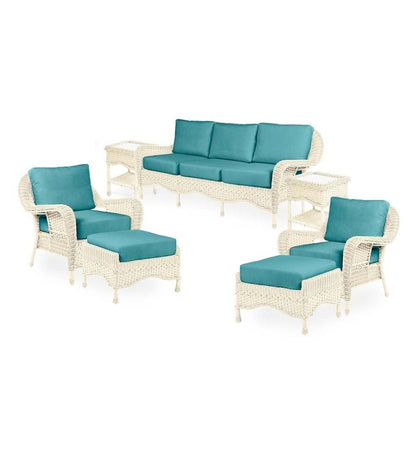 Plow & Hearth Outdoor Wicker Outdoor Living Prospect Hill Outdoor Wicker Deep Seating Sofa Set With Cushions - Cloud White With Forest Green Cushions
