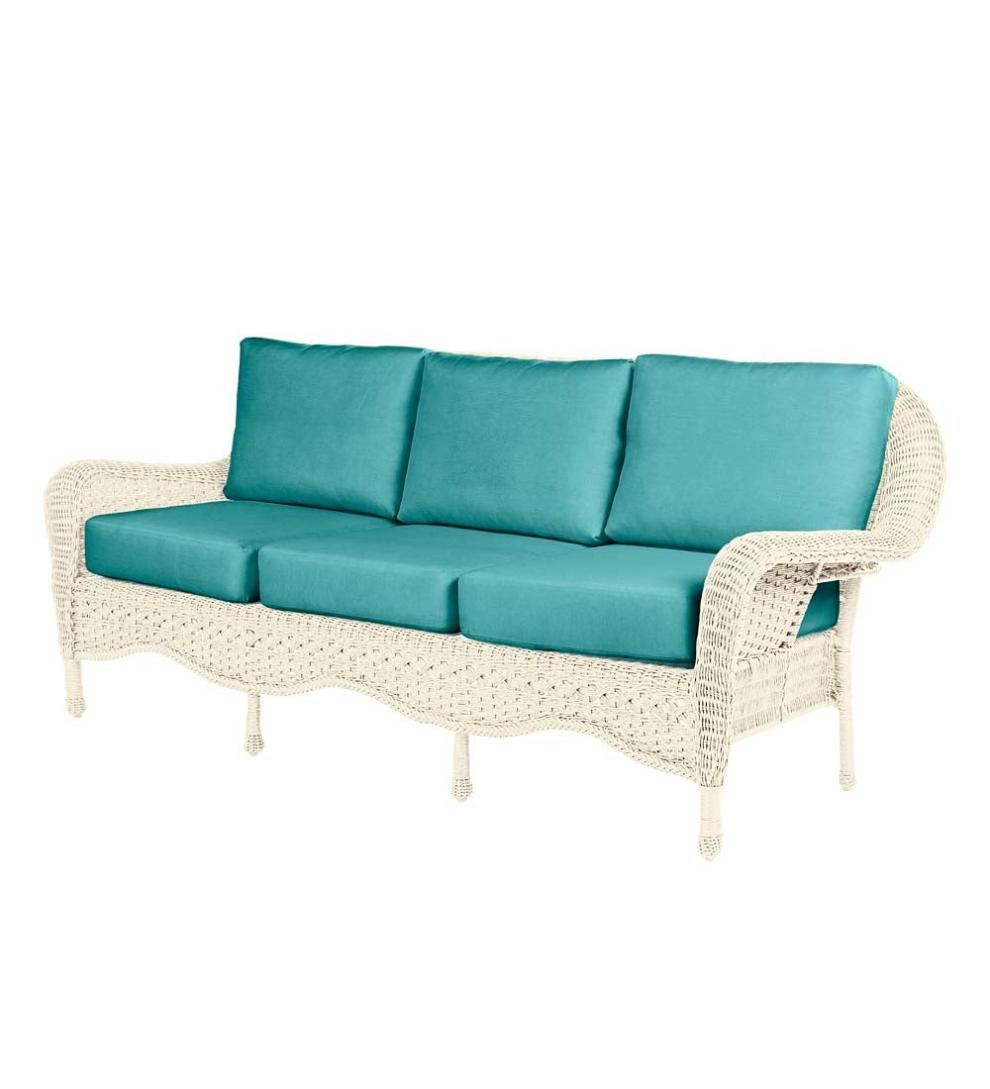Plow & Hearth Outdoor Wicker Outdoor Living Prospect Hill Outdoor Wicker Deep Seating Sofa With Cushions - Cloud White With Midnight Navy Cushions
