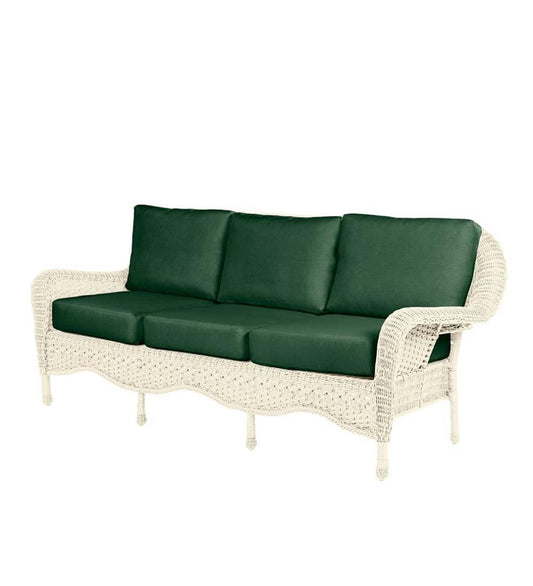 Plow & Hearth Outdoor Wicker Outdoor Living Prospect Hill Outdoor Wicker Deep Seating Sofa With Cushions - Cloud White With Midnight Navy Cushions