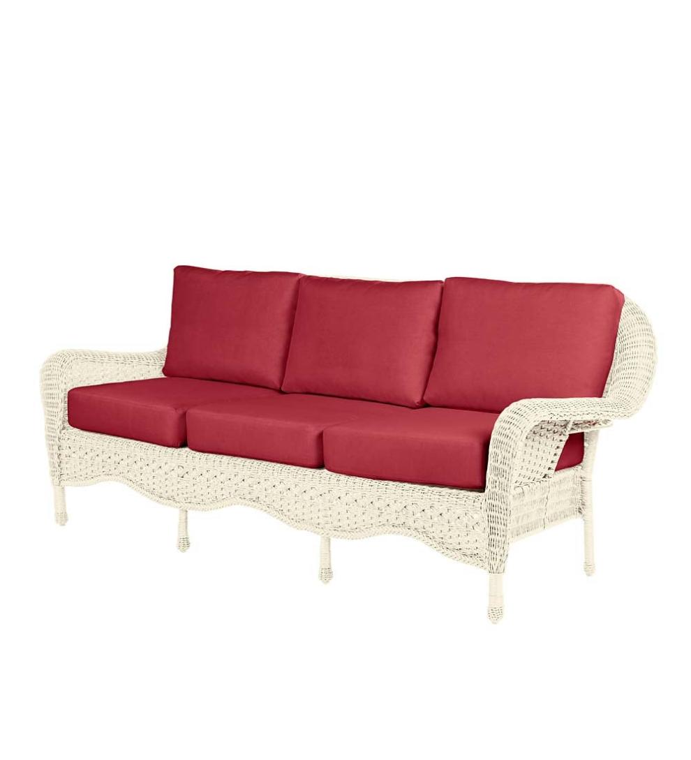 Plow & Hearth Outdoor Wicker Outdoor Living Prospect Hill Outdoor Wicker Deep Seating Sofa With Cushions - Cloud White With Midnight Navy Cushions