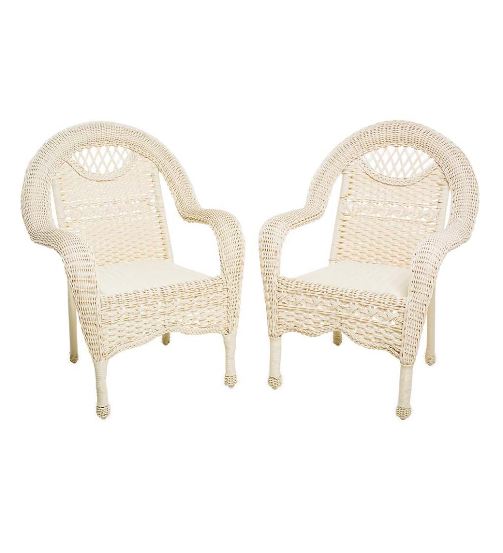 Plow & Hearth Outdoor Wicker Outdoor Living Prospect Hill Wicker Chairs, Set Of 2 - Cloud White