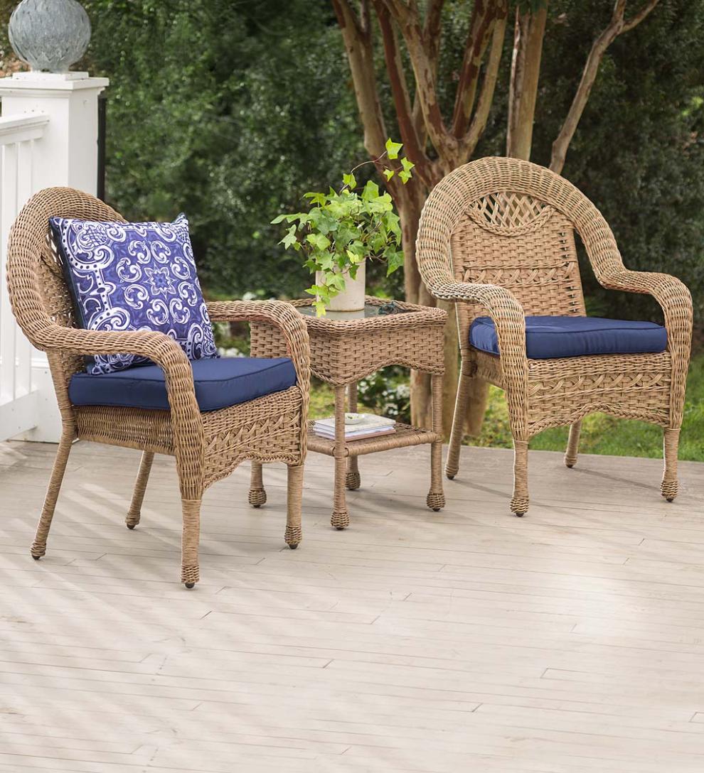 Plow & Hearth Outdoor Wicker Outdoor Living Prospect Hill Wicker Set Of Two Chairs And End Table - Cloud White