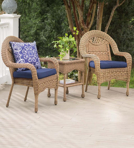Plow & Hearth Outdoor Wicker Outdoor Living Prospect Hill Wicker Set Of Two Chairs And End Table - Cloud White