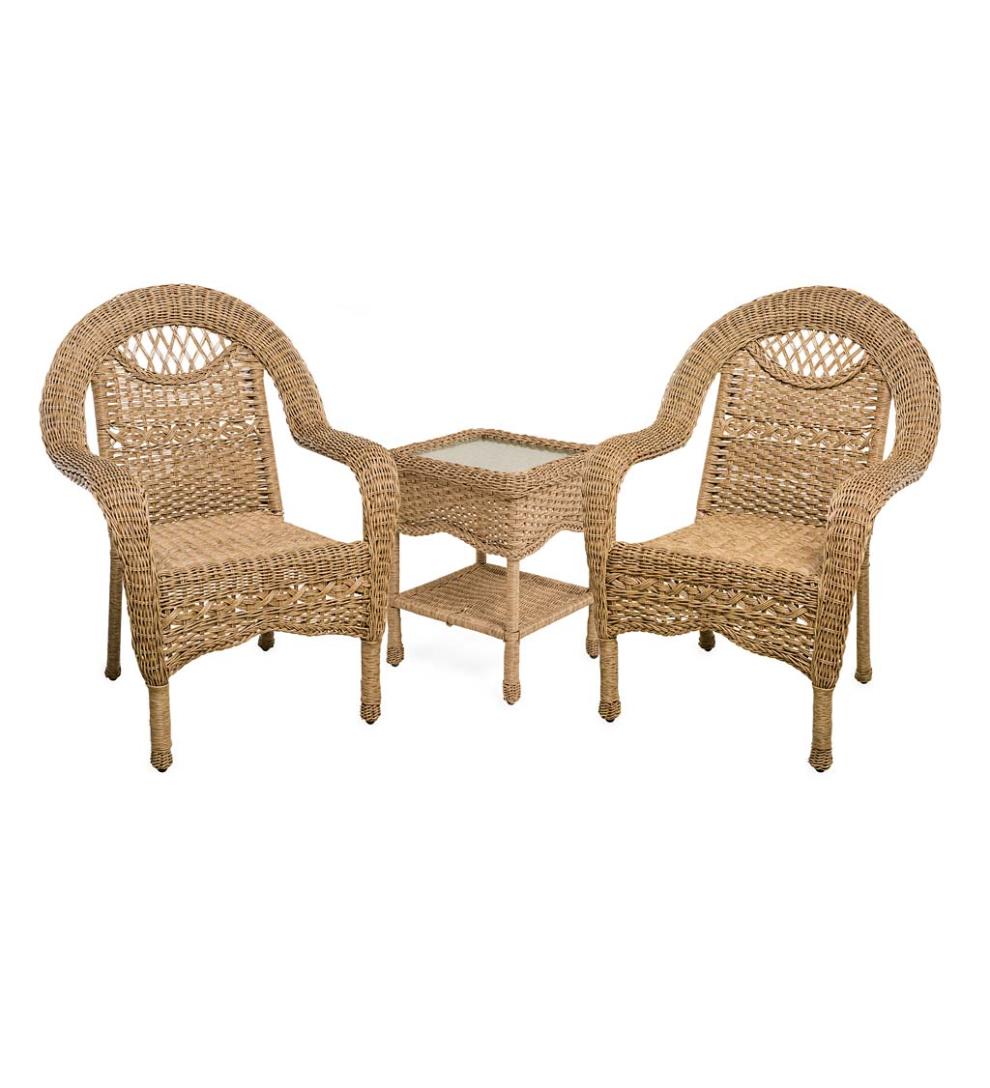 Plow & Hearth Outdoor Wicker Outdoor Living Prospect Hill Wicker Set Of Two Chairs And End Table - Cloud White