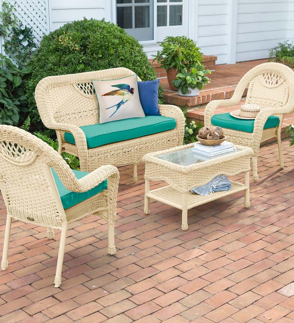 Plow & Hearth Outdoor Wicker Outdoor Living Prospect Hill Wicker Settee Set