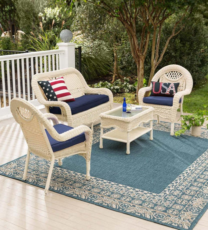Plow & Hearth Outdoor Wicker Outdoor Living Prospect Hill Wicker Settee Set