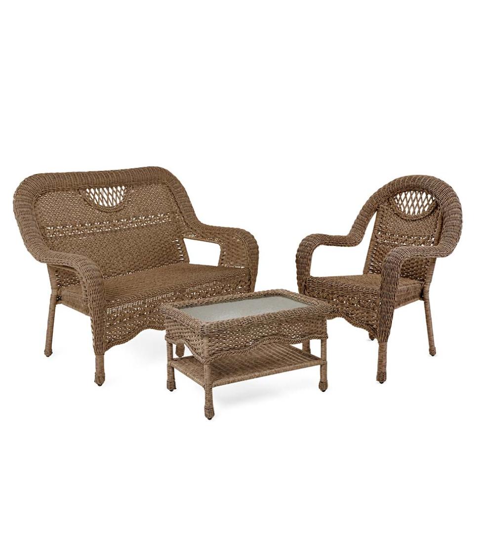 Plow & Hearth Outdoor Wicker Outdoor Living Prospect Hill Wicker Settee Set