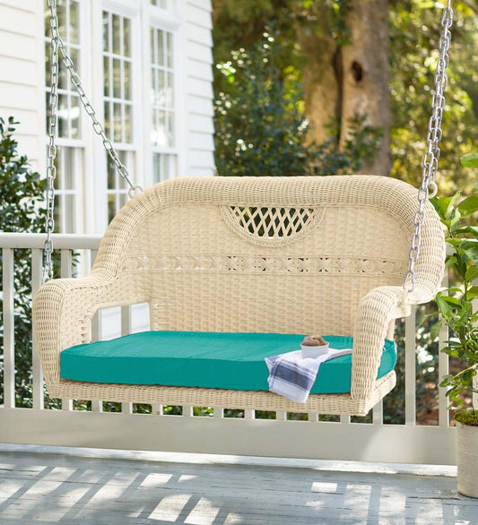 Plow & Hearth Outdoor Wicker Outdoor Living Prospect Hill Wicker Swing - Cloud White