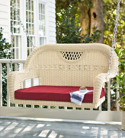 Plow & Hearth Outdoor Wicker Outdoor Living Prospect Hill Wicker Swing - Cloud White