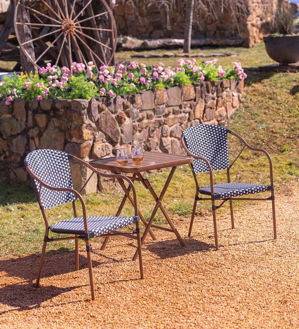 Plow & Hearth Outdoor Wicker Outdoor Living Resin Wicker Bistro Set With Folding Table, 3-Piece - Black