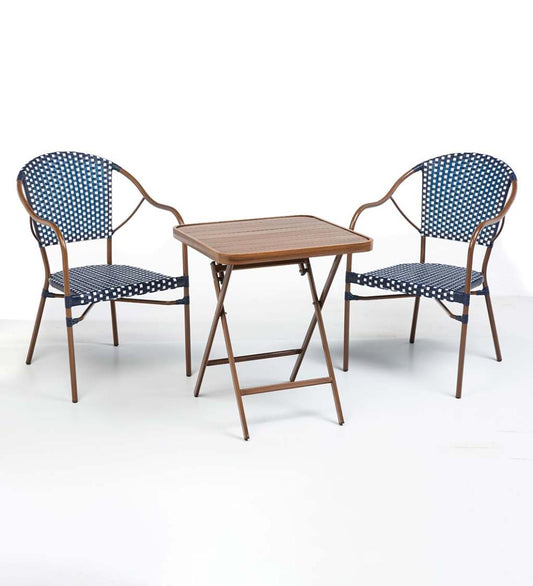 Plow & Hearth Outdoor Wicker Outdoor Living Resin Wicker Bistro Set With Folding Table, 3-Piece - Black