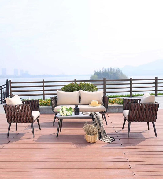 Plow & Hearth Outdoor Wicker Outdoor Living Steel Frame Wicker Sofa Set With Cushions, 4-Piece