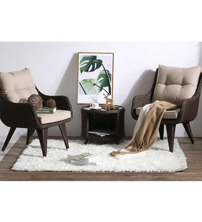 Plow & Hearth Outdoor Wicker Outdoor Living Wicker Chairs With Cushions And Table, 3-Piece Set