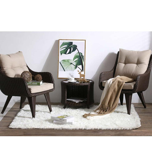 Plow & Hearth Outdoor Wicker Outdoor Living Wicker Chairs With Cushions And Table, 3-Piece Set