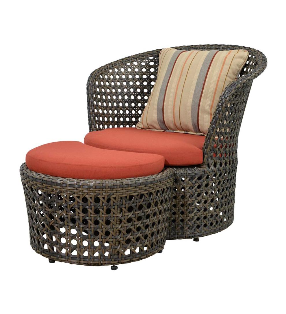 Plow & Hearth Outdoor Wicker Outdoor Living Wicker Conversation Set With Ottomans And Sunbrella Cushions, 5-Piece